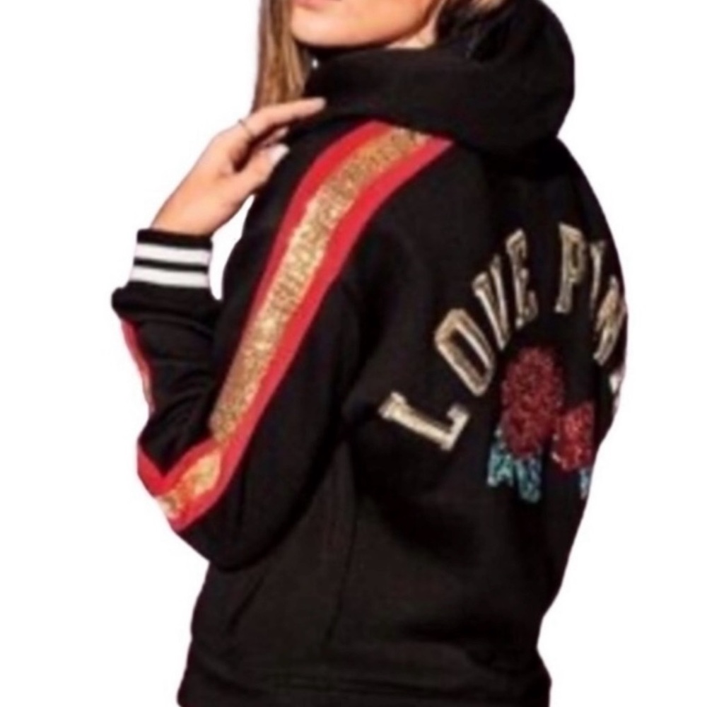 Victorias Secret PINK sequin Rose Bling Lace-up hoodie RARE medium